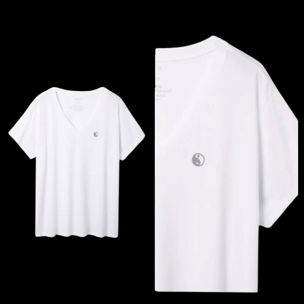 5X 28W Torride White Yin Yang Relaxed Fit Signature Jersey V Neck Tee Embroidere